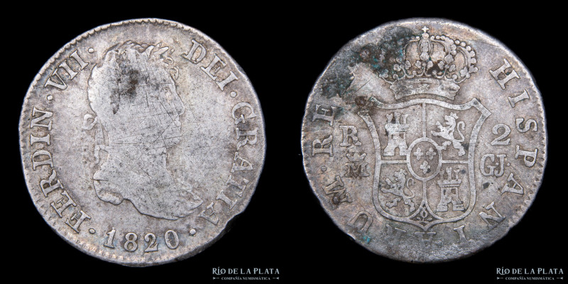 España. Fernando VII (1808-1833) 2 Reales 1820 GJ. AG.812; 26mm; 5.70g. KM460.2 ...