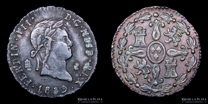 España. Fernando VII (1808-1833) 2 Maravedis 1829 Segovia. CU; 18.0mm; 2.32g. KM...
