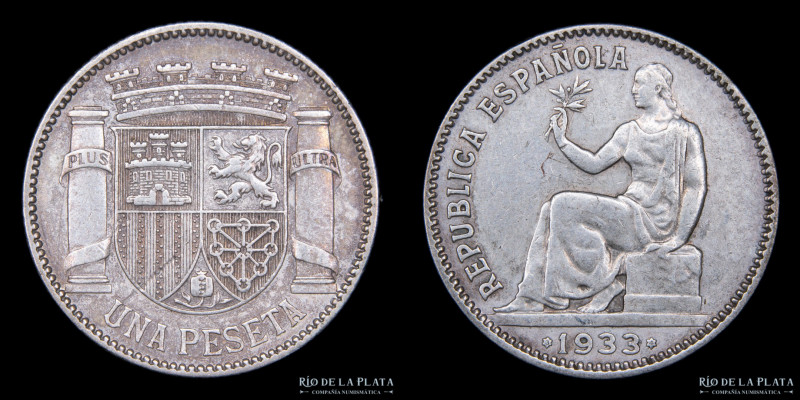 España. 2º República y Guerra Civil (1931-1939) 1 Peseta 1933. AG.835; 23.0mm; 5...
