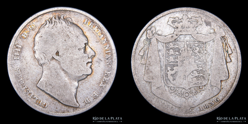 Gran Bretaña. Guillermo IV (1830-1837) 1/2 Crown 1836. AG.925; 32.0mm; 13.32g. K...