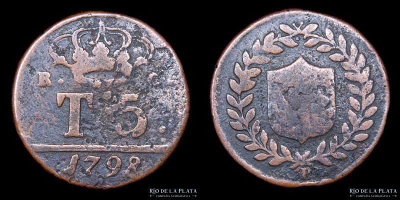 Reino de Nápoles, Fernando IV (1759-1816) 5 Tornesi 1798. CU, 29.8mm; 11.25g. A:...