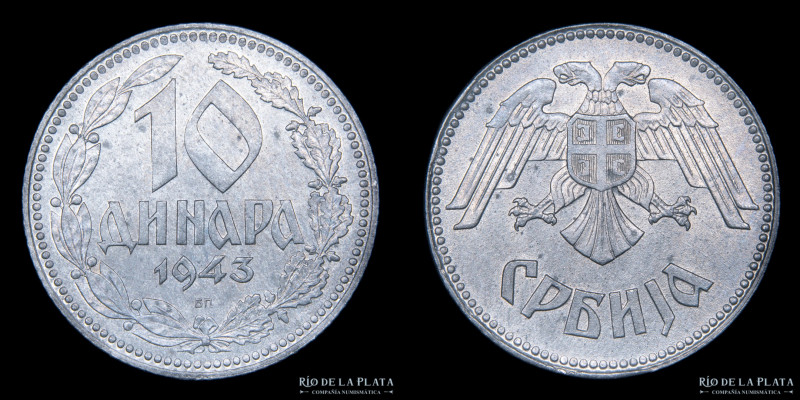 Serbia (Ocup. Alemana WWII) 10 Dinara 1943. Zinc; 26.5mm; 6.00g. KM33 (XF) 

E...