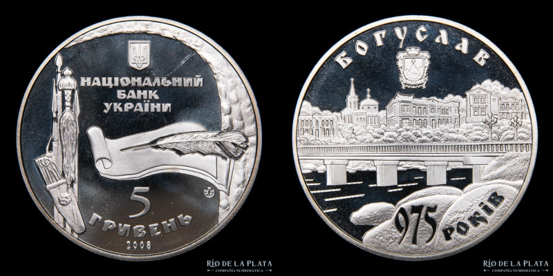 Ucrania. 5 Hryven 2008. 975º Aniversario de Bohuslav. Niquel plateado; 35.0mm; 1...