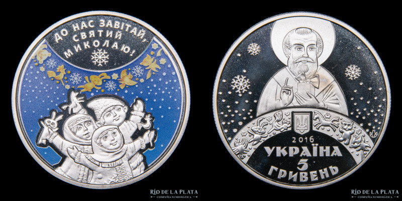 Ucrania. 5 Hryven 2016. St Nicholas Day. Ceca de Kiev. Niquel plateado; 35.0mm; ...