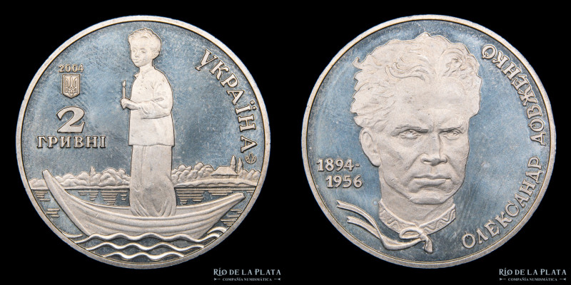 Ucrania. 2 Hryven 2004. Оlexander Dovzhenko. Niquel Latón; 31.0mm; 12.80g. Solo ...