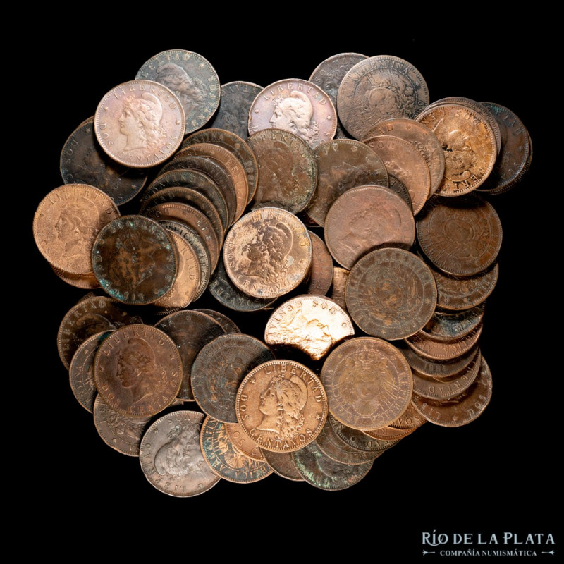 Argentina. Lote x70. 2 Centavos 1883 a 1894. Distintos grados desde Fair a Very ...