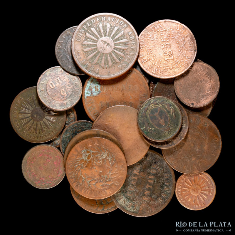 Argentina. Lote x23. Cobres 1822 a 1860. Buenos Aires y Confederación. Incluye e...
