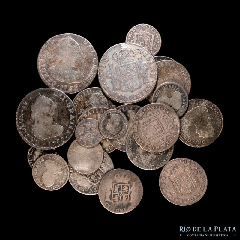 Potosí. Lote x 18 monedas de 1/2 a 2 Reales 1768-1822. Muy variado e interesante...