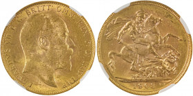 Australia, Edward VII, 1901-1910. AV Sovereign, 1903M, Melbourne mint, AGW : 0.2355oz (KM15; S-3971; Fr. 33). Golden tone with underlying luster.

Gra...