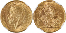 Australia, George V, 1910-1936. AV Sovereign, 1911M, Melbourne mint, AGW : 0.2355oz (KM29; S-3999; Fr. 39).

Fully lustrous with sharp details and eve...