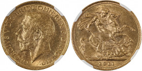 Australia, George V, 1910-1936. AV Sovereign, 1911S, Sydney mint, AGW : 0.2355oz (KM29; S-4003; Fr. 38).

Dark tone with strong details.

Graded MS64 ...
