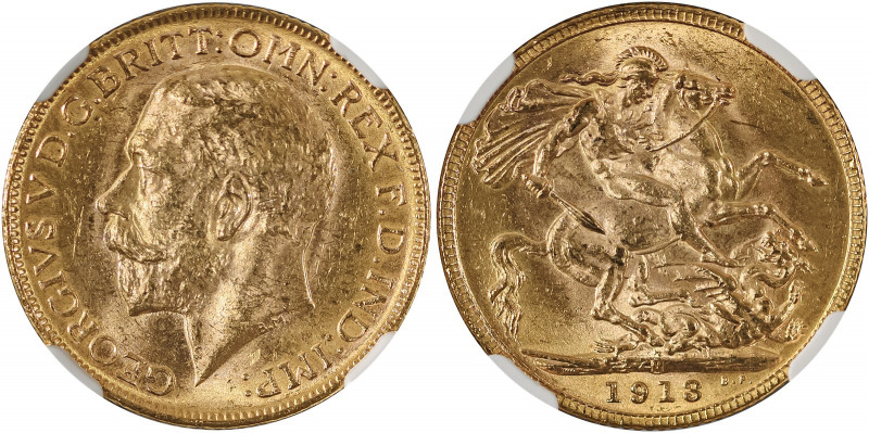 Australia, George V, 1910-1936. AV Sovereign, 1913M, Melbourne mint, AGW : 0.235...