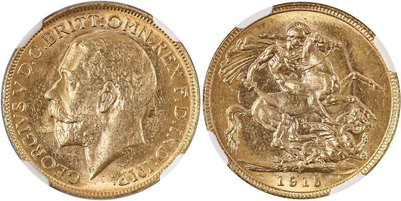 Australia, George V, 1910-1936. AV Sovereign, 1915P, Perth mint, AGW : 0.2355oz ...