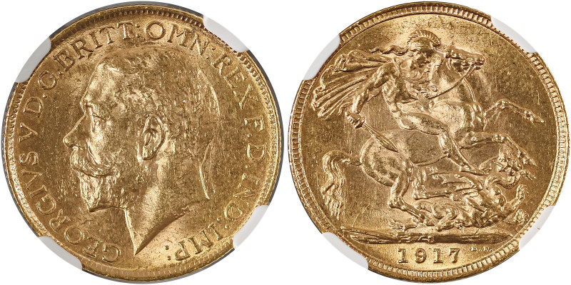 Australia, George V, 1910-1936. AV Sovereign, 1917S, Sydney mint, AGW : 0.2355oz...