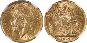 Australia, George V, 1910-1936. AV Sovereign, 1917S, Sydney mint, AGW : 0.2355oz (KM29; S-4003; Fr. 38).

Sharp details and fully lustrous.

Graded MS...
