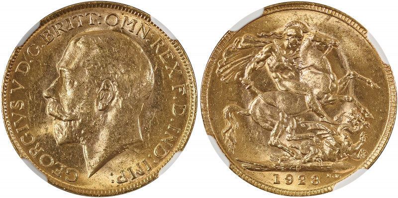 Australia, George V, 1910-1936. AV Sovereign, 1923P, Perth mint, AGW : 0.2355oz ...