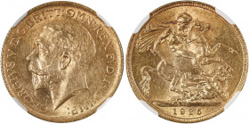Australia, George V, 1910-1936. AV Sovereign, 1925S, Sydney mint, AGW : 0.2355oz (KM29; S-4003; Fr. 38).

Strong details and fully lustrous.

Graded M...