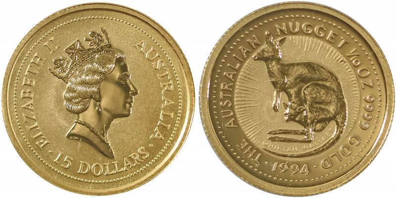 Australia, Elizabeth II, 1952-. AV Kangaroo Series 15 Dollars, 1994, AGW : 0.100...