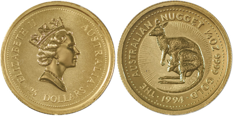 Australia, Elizabeth II, 1952-. AV Kangaroo Series 25 Dollars, 1994, AGW : 0.250...