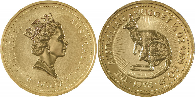 Australia, Elizabeth II, 1952-. AV Kangaroo Series 50 Dollars, 1994, AGW : 0.500...