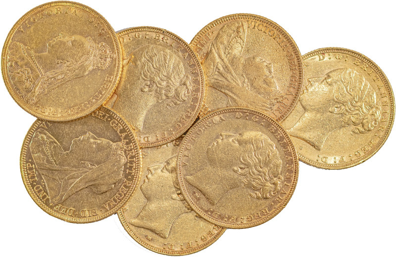 Australia, Victoria, 1837-1901. AV Soveriegns Lot of 7; 1882S, 1886M (2), 1887M,...