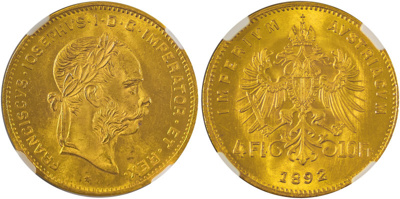 Austria, Franz Joseph I, 1848-1916. AV 4 Florins (10 Francs) Restrike, 1892, Vie...