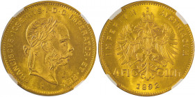 Austria, Franz Joseph I, 1848-1916. AV 4 Florins (10 Francs) Restrike, 1892, Vienna Mint, AGW: 0.0933oz (KM2260; Fr. 503R).

Rich gold colour and lust...