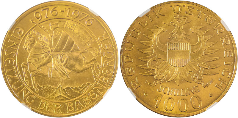 Austria 	Republic. AV 1 000 Schilling, 1976, Vienna mint, AGW: 0.3906oz (KM2933;...