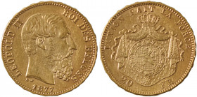 Belgium	, Leopold II, 1865-1909. AV 20 Francs, 1877, Brussels mint, AGW : 0.1867oz (KM37; Fr. 412).

Strong details with rich golden tone. Extremely f...