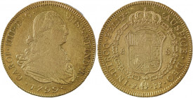 Bolivia, Charles IV, 1788-1808. AV 8 Escudos, 1799PTS PP, Potosi mint, AGW : 0.7614oz (KM81; Calico 1319; Fr. 14)

Very nice example of a Spanish Colo...