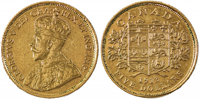 Canada, George V, 1910-1936. AV 5 Dollars, 1913, Ottawa mint, AGW : 0.2419oz (KM...