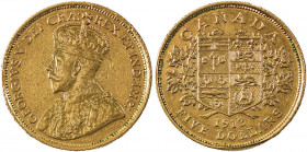 Canada, George V, 1910-1936. AV 5 Dollars, 1913, Ottawa mint, AGW : 0.2419oz (KM26; Fr. 4).

Rich golden tone, once cleaned. A couple of very small ni...