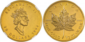 Canada, Elizabeth II, 1952-. AV 20 Dollars, 1994, Maple Leaf, Royal Canadian mint, AGW: 0.4999oz (KM190).

Mirror-like fields.

Graded MS62 NGC

All l...