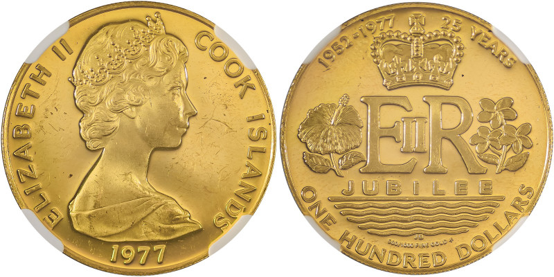 Cook Islands, Elizabeth II, 1952-. AV Proof ‘Silver Jubilee’ 100 Dollars, Frankl...