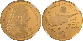 Cyprus, Republic, Archbishop Makarios III, 1960-1977. AV Proof 50 pounds, 1977, London mint, AGW: 0.4711oz (KM47; Fitikides 156P; Fr. 6).

Mint state ...