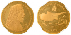 Cyprus, Republic, Archbishop Makarios III, 1960-1977. AV Proof 50 Pounds, 1977, London mint, AGW : 0.4711oz (KM47; Fitikides 156P; Fr. 6).

Superb pro...