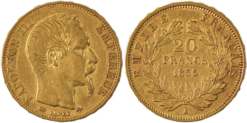 France, Napoleon III, 1852-1870. AV 20 Francs, 1855A, Paris mint, AGW : 0.1867oz...