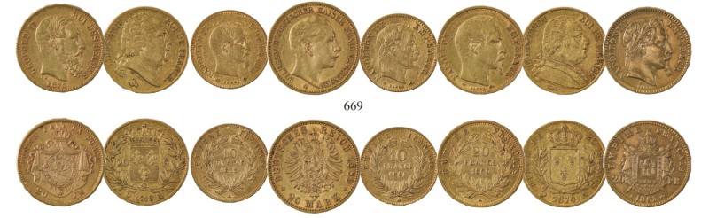 France, Mixed lot of 8 gold coins, 20 Francs (7), France 1811A [2], 1814A, 1819A...