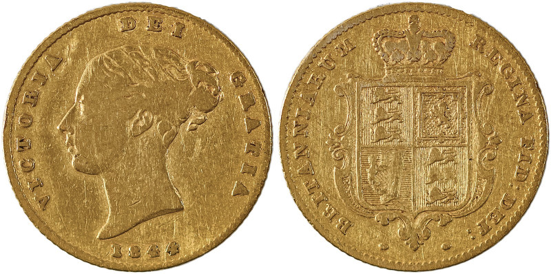 Great Britain, Victoria, 1837-1901. AV ‘Shield’ 1/2 Sovereign, 1844, London mint...