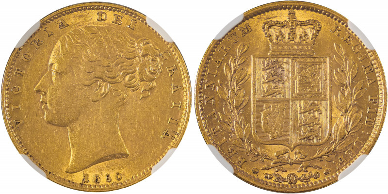 Great Britain, Victoria, 1837-1901. AV ‘Shield’ Sovereign, 1850, London mint, AG...