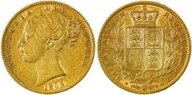 Great Britain, Victoria, 1837-1901. AV ‘Shield’ Sovereign, 1863, London mint, AGW : 0.2355oz (KM736.1; S-3852D; Fr. 387e).

Deep gold cabinet tone and...