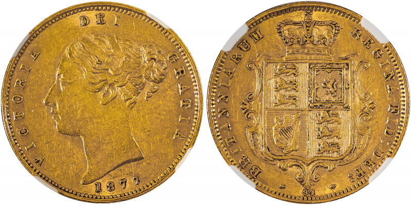 Great Britain, Victoria, 1837-1901. AV 'Shield' 1/2 Sovereign, 1877, London mint...