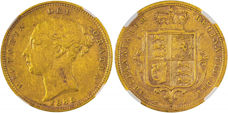 Great Britain, Victoria, 1837-1901. AV ‘Shield’ 1/2 Sovereign, 1885, London mint...