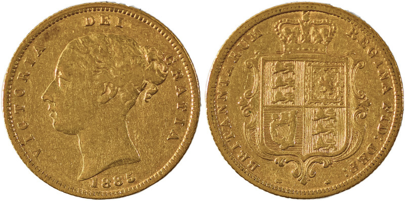 Great Britain, Victoria, 1837-1901. AV ‘Shield’ 1/2 Sovereign, 1885, London mint...