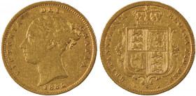 Great Britain, Victoria, 1837-1901. AV ‘Shield’ 1/2 Sovereign, 1885, London mint, AGW : 0.1177oz (KM735.1; S-3861; Fr. 389e).

Uniform wear and rich g...