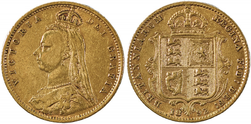 Great Britain, Victoria, 1837-1901. AV ‘Shield’ 1/2 Sovereign, 1892, London mint...