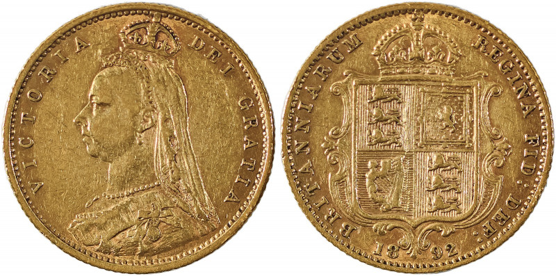 Great Britain, Victoria, 1837-1901. AV ‘Shield’ 1/2 Sovereign, 1892, London mint...