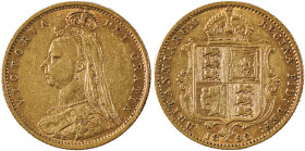 Great Britain, Victoria, 1837-1901. AV ‘Shield’ 1/2 Sovereign, 1892, London mint, AGW : 0.1177oz (KM766; S-3869D; Fr. 393).

Very nice portrait with o...
