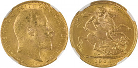Great Britain, Edward VII, 1901-1910. AV Sovereign, 1906, London mint, AGW : 0.2355oz (KM805; S-3969; Fr. 400).

Nice golden tone with much remaining ...
