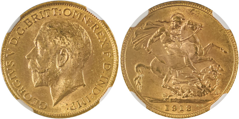 Great Britain, George V, 1910-1936. AV Sovereign, 1913, London mint, AGW : 0.235...